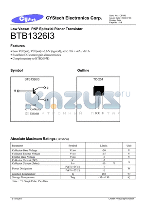 BTB1326I3 datasheet - Low Vcesat PNP Epitaxial Planar Transistor