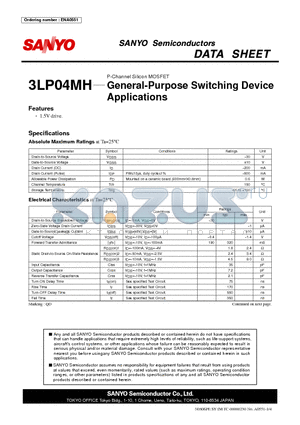 3LP04MH datasheet - P-Channel Silicon MOSFET General-Purpose Switching Device