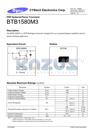 BTB1580M3 datasheet - PNP Epitaxial Planar Transistor