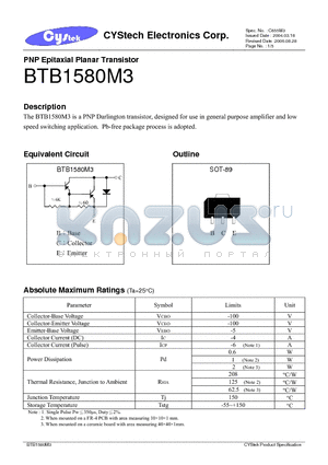 BTB1580M3_06 datasheet - PNP Epitaxial Planar Transistor