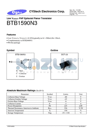 BTB1590N3 datasheet - Low VCESAT PNP Epitaxial Planar Transistor