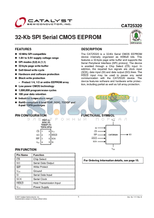 CAT25320VIT3 datasheet - 32-Kb SPI Serial CMOS EEPROM
