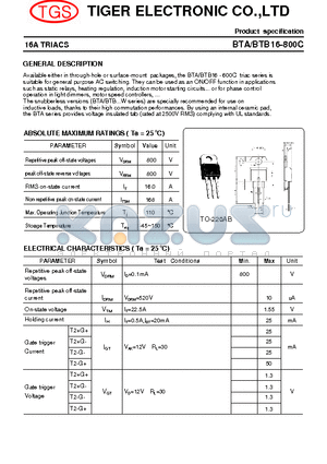 BTB16-800C datasheet - 16A TRIACS