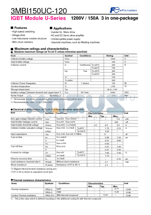 3MBI150UC-120 datasheet - IGBT Module U-Series 1200V / 150A 3 in one-package