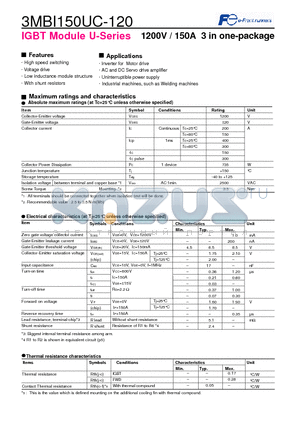 3MBI150UC-120 datasheet - 1200V / 150A 3 in one-package