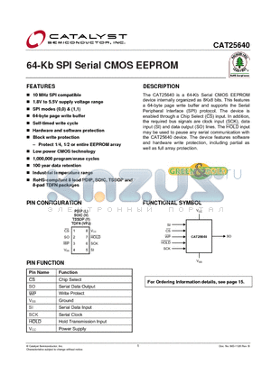 CAT25640VIT3 datasheet - 64-Kb SPI Serial CMOS EEPROM