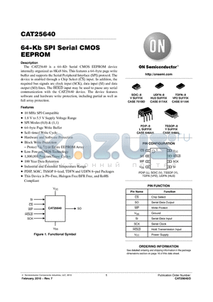 CAT25640VP2I-GT3 datasheet - 64-Kb SPI Serial CMOS EEPROM