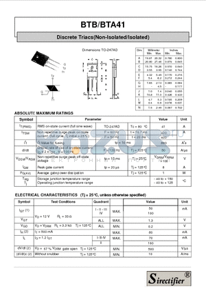 BTB41 datasheet - Discrete Triacs(Non-Isolated/Isolated)