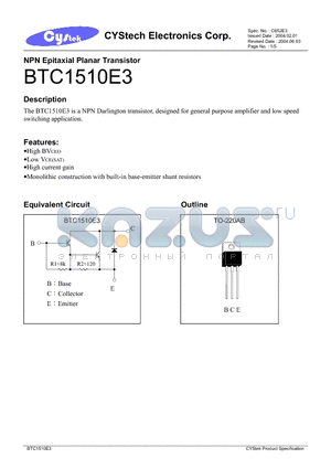 BTC1510E3 datasheet - NPN Epitaxial Planar Transistor