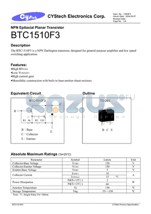 BTC1510F3 datasheet - NPN Epitaxial Planar Transistor