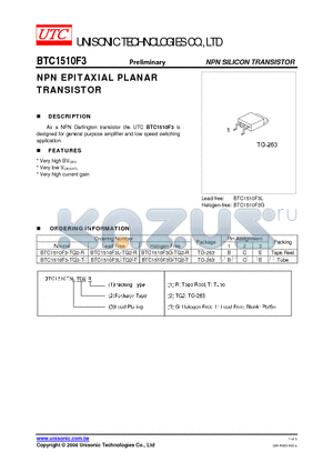 BTC1510F3 datasheet - NPN EPITAXIAL PLANAR TRANSISTOR