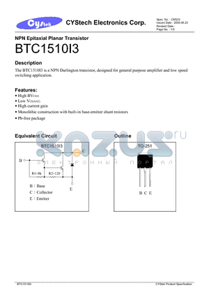 BTC1510I3 datasheet - NPN Epitaxial Planar Transistor
