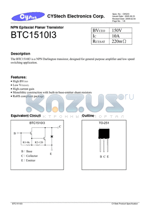 BTC1510I3 datasheet - NPN Epitaxial Planar Transistor
