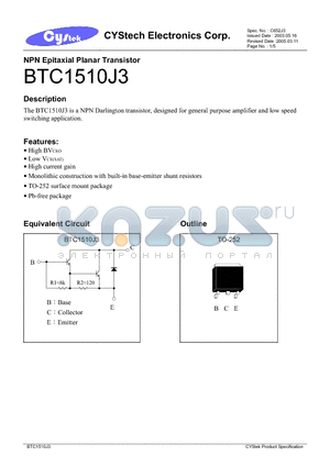 BTC1510J3 datasheet - NPN Epitaxial Planar Transistor