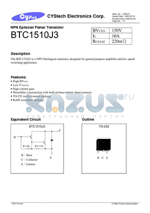 BTC1510J3_09 datasheet - NPN Epitaxial Planar Transistor