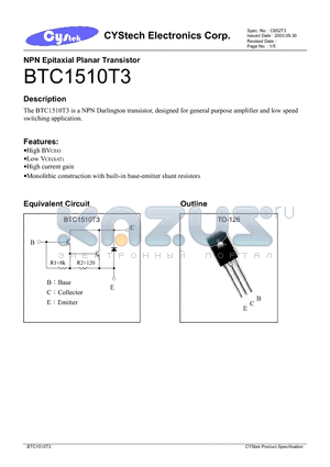 BTC1510T3 datasheet - NPN Epitaxial Planar Transistor