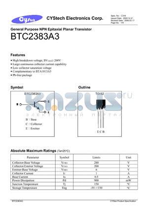 BTC2383A3 datasheet - General Purpose NPN Epitaxial Planar Transistor