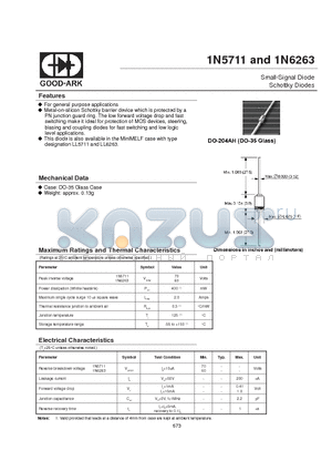 1N5711 datasheet - Small-Signal Diode Schottky Diodes