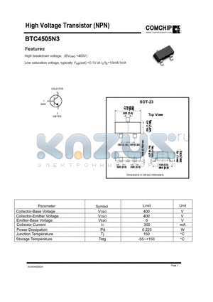 BTC4505N3 datasheet - High Voltage Transistor (NPN)