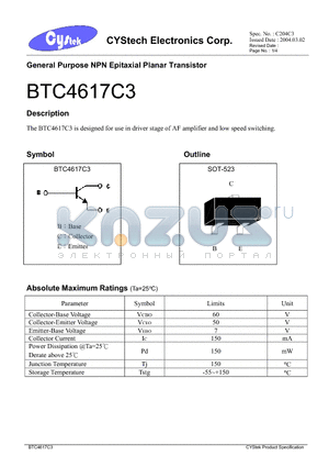 BTC4617C3 datasheet - General Purpose NPN Epitaxial Planar Transistor