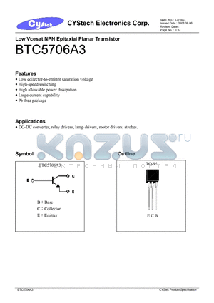 BTC5706A3 datasheet - Low Vcesat NPN Epitaxial Planar Transistor