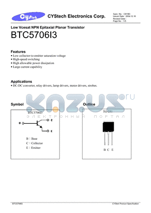 BTC5706I3 datasheet - Low Vcesat NPN Epitaxial Planar Transistor