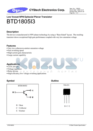 BTD1805I3 datasheet - Low Vcesat NPN Epitaxial Planar Transistor