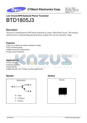 BTD1805J3 datasheet - Low Vcesat NPN Epitaxial Planar Transistor