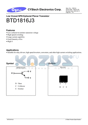 BTD1816J3 datasheet - Low Vcesat NPN Epitaxial Planar Transistor