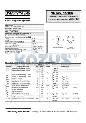 3N165-6 datasheet - MONOLITHIC DUAL P-CHANNEL ENHANCEMENT MODE MOSFET