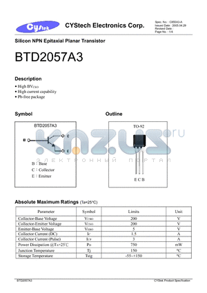 BTD2057A3 datasheet - Silicon NPN Epitaxial Planar Transistor