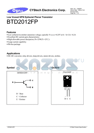 BTD2012FP datasheet - Low Vcesat NPN Epitaxial Planar Transistor