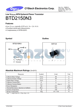 BTD2150N3 datasheet - Low VCE(sat) NPN Epitaxial Planar Transistor