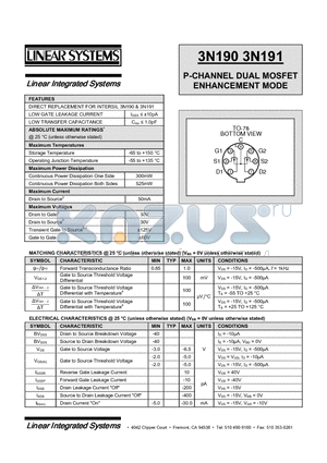 3N190-1 datasheet - P-CHANNEL DUAL MOSFET ENHANCEMENT MODE