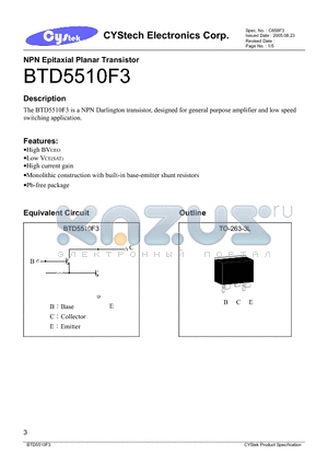 BTD5510F3 datasheet - NPN Epitaxial Planar Transistor