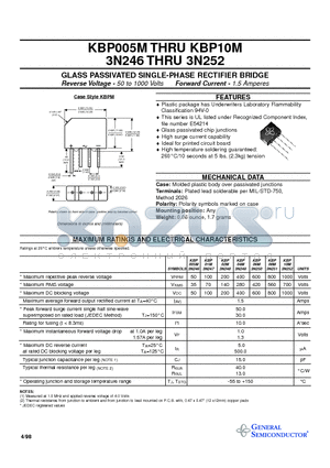 3N246 datasheet - GLASS PASSIVATED SINGLE-PHASE RECTIFIER BRIDGE