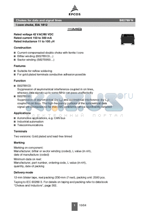 B82789S0223N001 datasheet - Chokes for data and signal lines