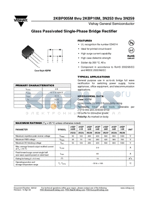 3N257 datasheet - Glass Passivated Single-Phase Bridge Rectifier