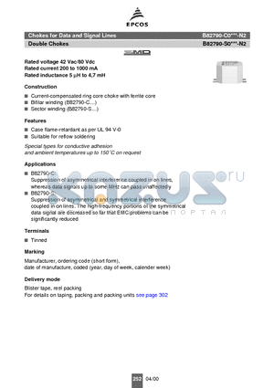 B82790-C0105-N240 datasheet - Chokes for Data and Signal Lines