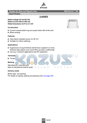 B82790-C2475-N340 datasheet - Chokes for Data and Signal Lines