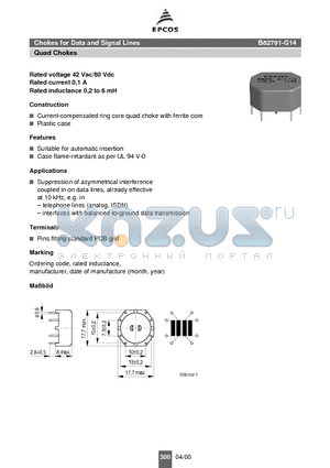 B82791-G14 datasheet - Chokes for Data and Signal Lines