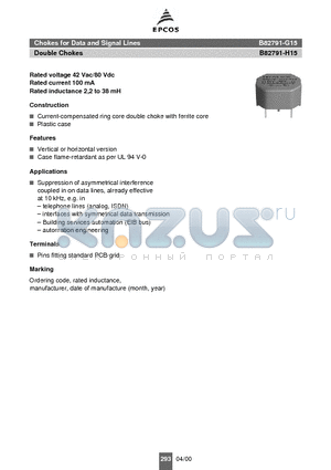 B82791-G15-A14 datasheet - Chokes for Data and Signal Lines