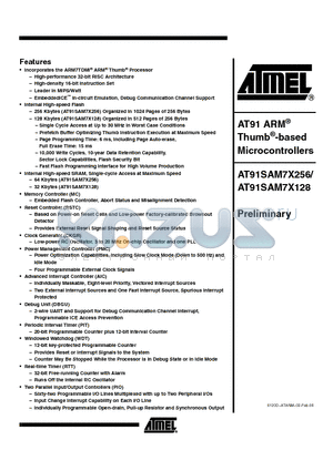 AT91SAM7X256 datasheet - AT91 ARM Thumb-based Microcontrollers