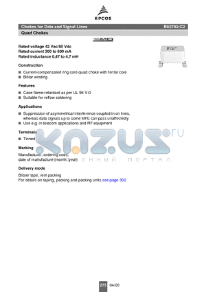 B82792-C2105-N365 datasheet - Chokes for Data and Signal Lines