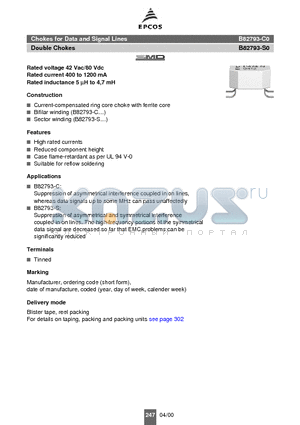 B82793-C0 datasheet - Chokes for Data and Signal Lines