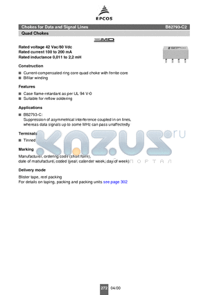 B82793-C2113-N201 datasheet - Chokes for Data and Signal Lines