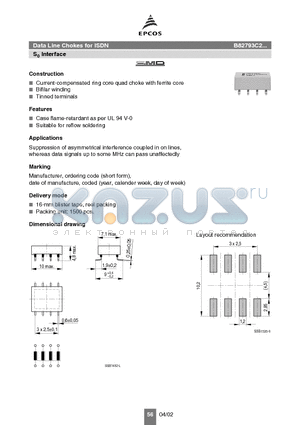 B82793C2473N201 datasheet - Data Line Chokes for ISDN