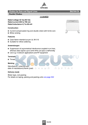 B82794-C0 datasheet - Chokes for Data and Signal Lines