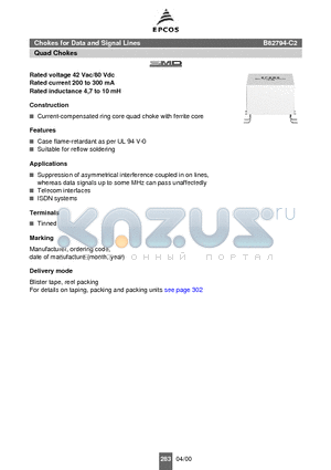 B82794-C2 datasheet - Chokes for Data and Signal Lines