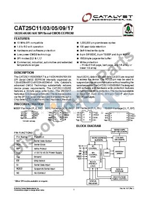 CAT25C09GLITE13 datasheet - 1K/2K/4K/8K/16K SPI Serial CMOS EEPROM